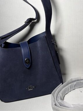 Coach Hadley Convertible Crossbody Bag Suede Leather Deep Blue